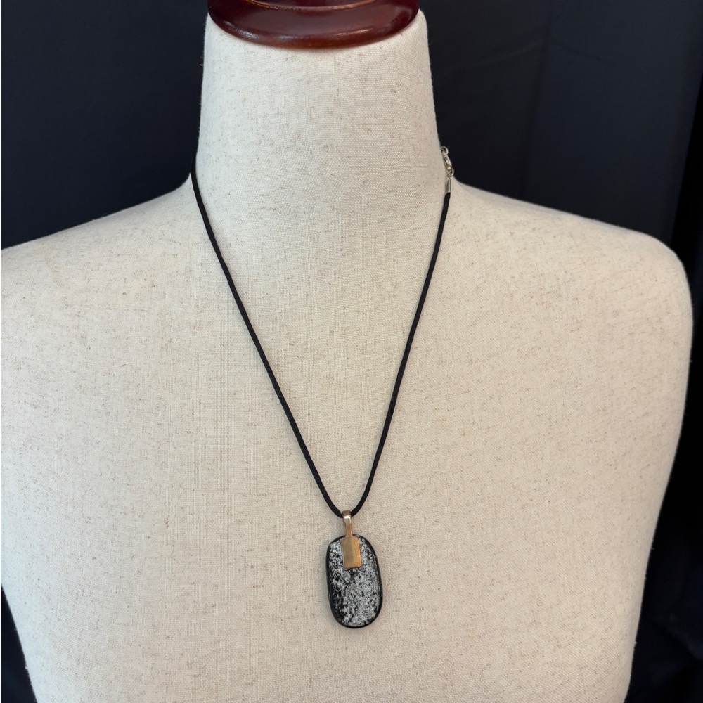 Black Pendant Necklace with Green Accents - Picture 2 of 3